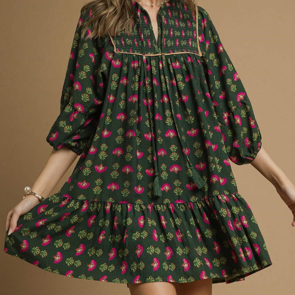 Hunter Green Abstract Print Dress