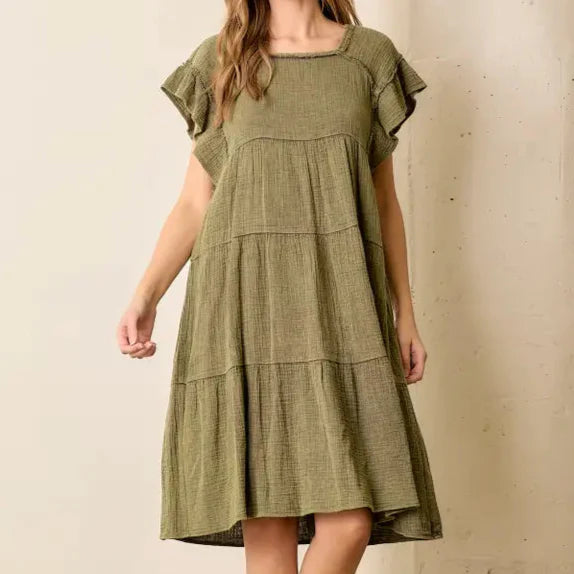 Double Tiered Olive Dress