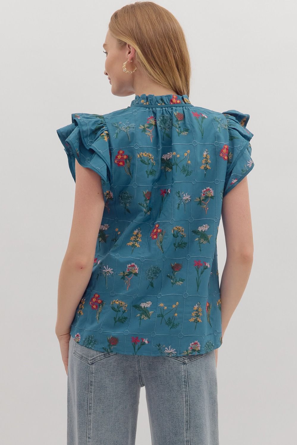 Embroidered Floral Blue Top