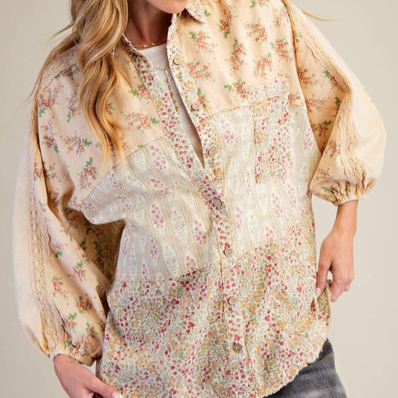 Mixed Print Button Down Shirt